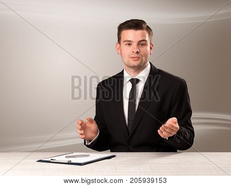 Televison presenter host in live show with blank background