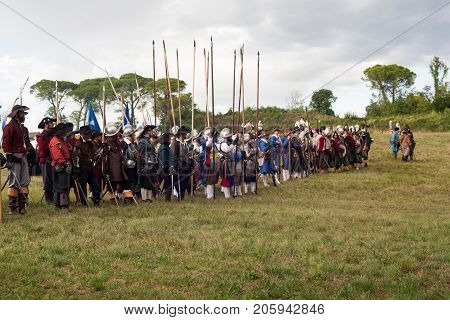 PALMANOVA ITALY - SEPTEMBER 03: Historical Groups dressed in ancient clothes during the historical Reenactment a.d. 1615 on September 03 2017