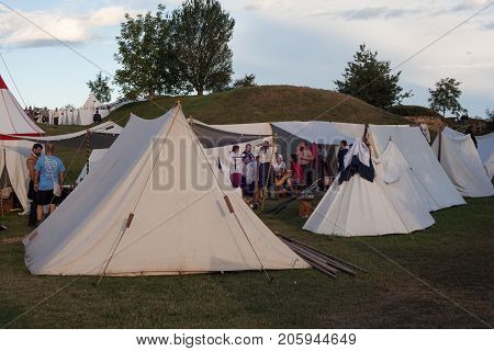 PALMANOVA ITALY - SEPTEMBER 03: Tents on military camp during the historical Reenactment a.d. 1615 on September 03 2017