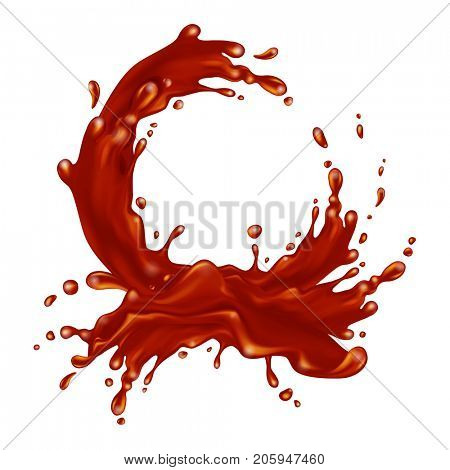Splash of liquid. Transparent splash of liquid flow in a circle. Tea, coffee, cola, beer.  The raster version.