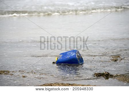 Plastic waste on a Danish beach. Roemoe island In Wadden Sea is a Danish national park under UNESCO World Heritage.