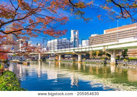 Osaka, Japan autumn on the Dojima River in the Nakanoshima district.