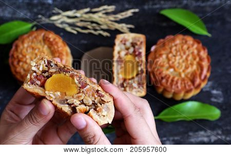 Woman Hand Take Moon Cake