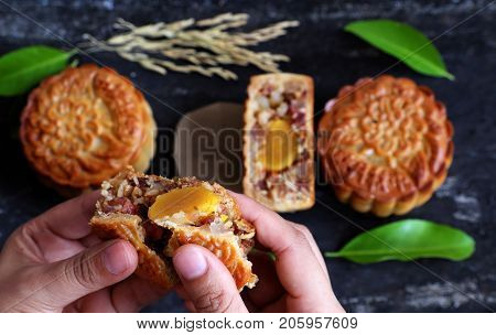 Woman Hand Take Moon Cake