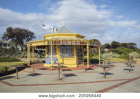Melbourne, Australia: March 16, 2017: Point Ormond Cafe is a small beach cafe on Elwood Beach between St Kilda and Brighton Beach. A great stop for an ice cream