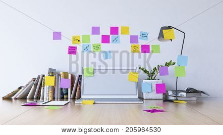 3D Rendering Image Of Wooden Working Table