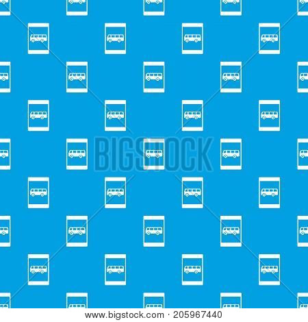 Bus stop sign pattern repeat seamless in blue color for any design. Vector geometric illustration