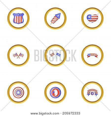 Independence day icons set. Cartoon style set of 9 independence day vector icons for web design