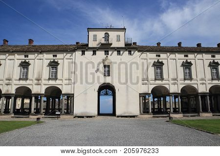 Sanctuary of Oropa entrance of the courtyard is a group of Roman Catholic buildings in Biella Italy