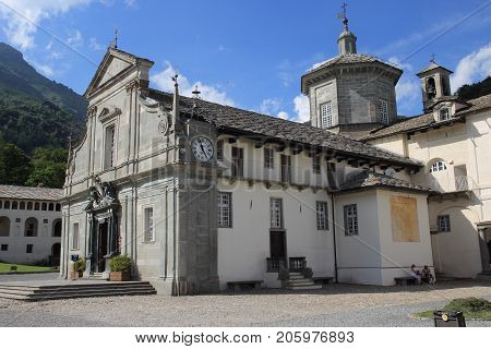 OROPA ITALY - JUNE 16 2017: the Sanctuary of Oropa ancient Roman Catholic Church in Biella Piedmont