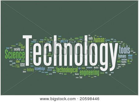 Technológia szó felhő illusztráció. Címke grafikai gyűjtemény.