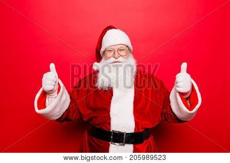 Have A Holly Jolly X Mas! Festive Seosonal Occasion. Funny Saint Nicholas In Red Traditional Outfit