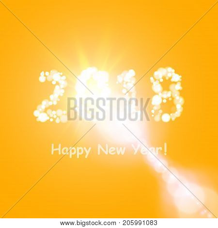 2018 shaped clouds in the blue sky with bright sun. Vector