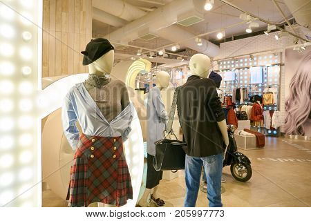 SAINT PETERSBURG, RUSSIA - CIRCA AUGUST, 2017: inside befree store at Galeria shopping center. Galeria is major shopping and entertainment center is located in downtown of St. Petersburg