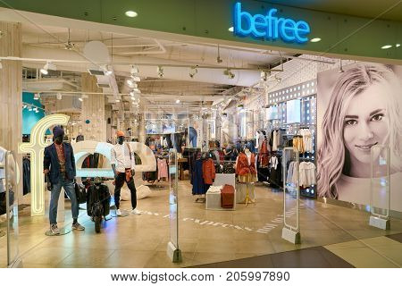 SAINT PETERSBURG, RUSSIA - CIRCA AUGUST, 2017: befree store at Galeria shopping center. Galeria is major shopping and entertainment center is located in downtown of St. Petersburg