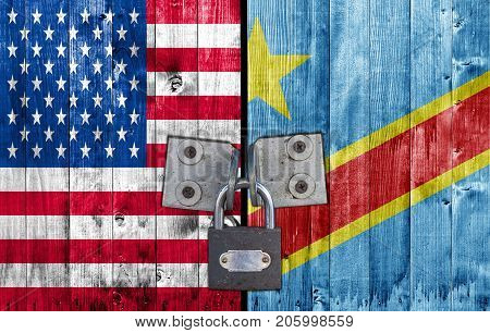 US and Congo flag on door with padlock