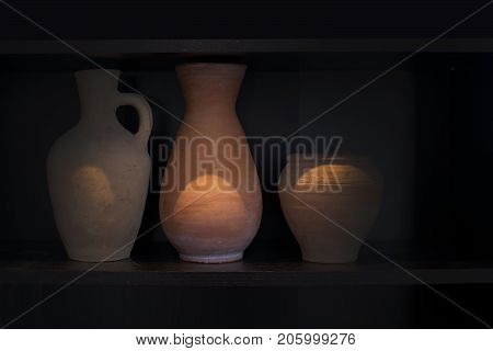 Three Terracotta Vases Earthenware