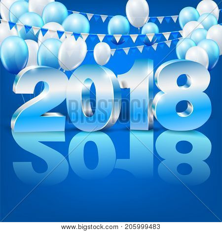 New Year 2018 banner or card template with 3D numbers. vector