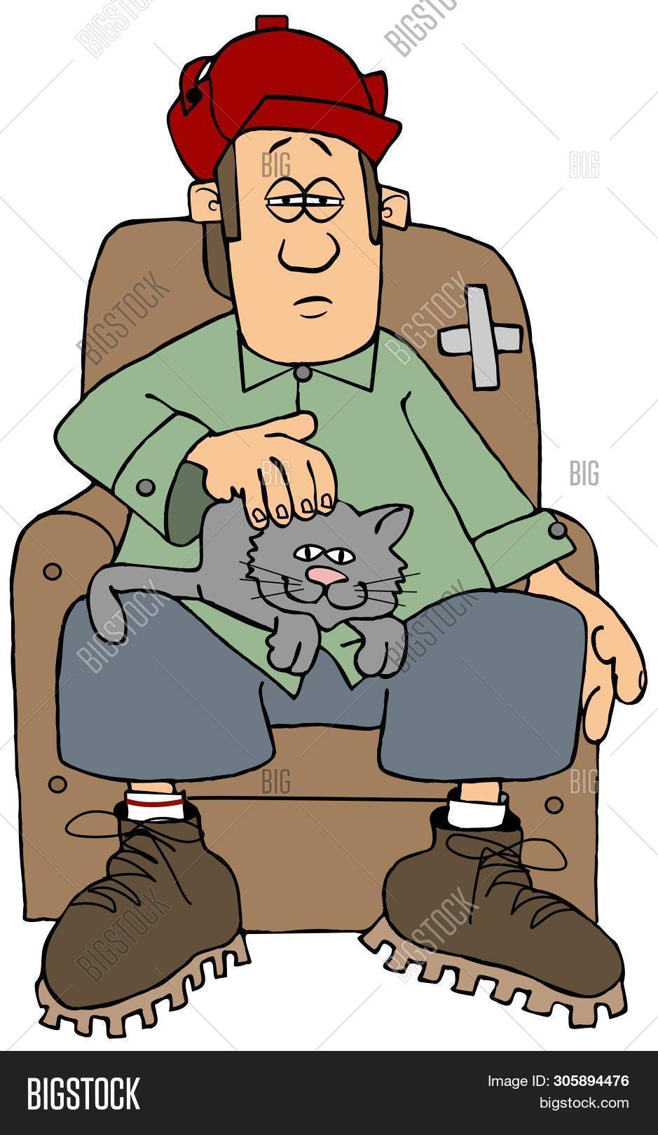 мужчина страх. сижу дрожу. позитивные животные. карикатура сидит читает бумагу. кот ушел красиво.