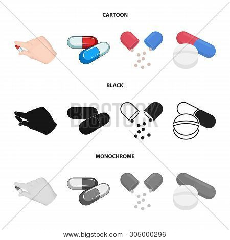 Vector Illustration Of Pill And Medicine Symbol. Set Of Pill And Vitamin Vector Icon For Stock.