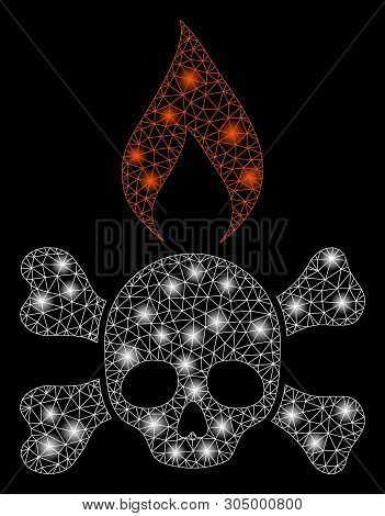 Bright Mesh Death Ignition With Glare Effect. Abstract Illuminated Model Of Death Ignition Icon. Shi