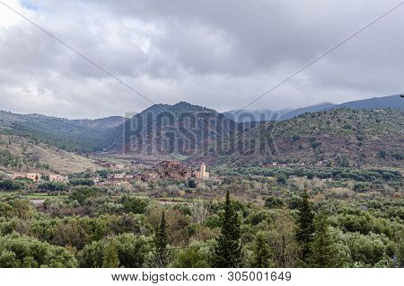 Panoramic View Of Imlil Valley And A Berber Village In The High Atlas Mountains In The Vicinity Of M