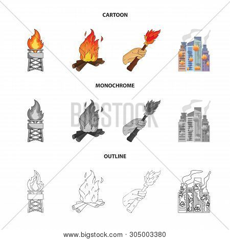 Vector Design Of Fire And Flame Sign. Set Of Fire And Fireball Stock Vector Illustration.