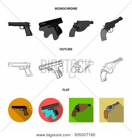 Vector Illustration Of Revolver And Pistol Sign. Collection Of Revolver And Trigger Stock Vector Ill