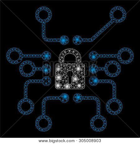 Bright Mesh Cryptography With Lightspot Effect. Abstract Illuminated Model Of Cryptography Icon. Shi