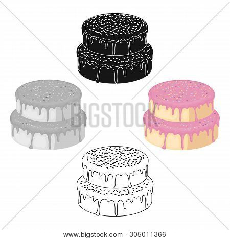 Ake With Candy Powder Icon In Cartoon, Black Style Isolated On White Background. Cakes Symbol Stock 