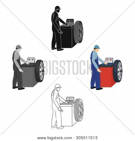 Wheel Balancer Single Icon In Cartoon, Black, Outline, Black Style For Design.car Maintenance Statio