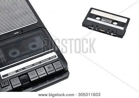 Cassette Tape Recorder For Recording And Playing Audio Cassettes On An White Isolated Background.vin