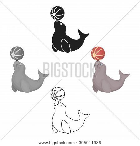 Trained Fur Seal Icon In Cartoon, Black Style Isolated On White Background. Circus Symbol Stock Vect
