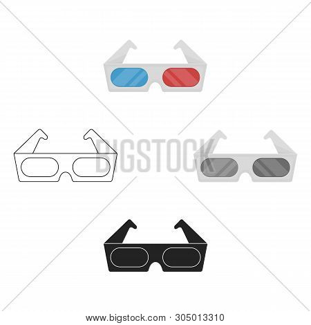 Anaglyph 3d Glasses Icon In Cartoon, Black Style Isolated On White Background. Films And Cinema Symb