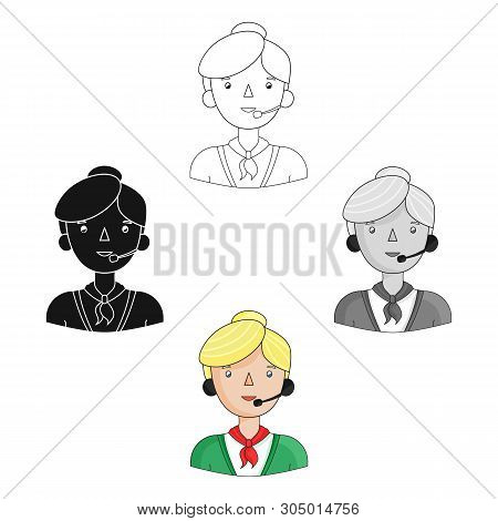 Call Center Operator Icon In Cartoon, Black Style Isolated On White Background. People Of Different 