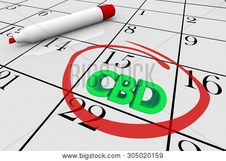 CBD Cannabidiol Marijuana Cannabis Calendar Day Date Circled 3d Illustration