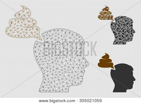 Mesh Crap Thinking Person Model With Triangle Mosaic Icon. Wire Carcass Polygonal Mesh Of Crap Think