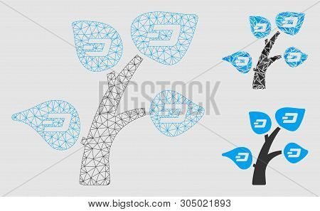Mesh Dash Tree Model With Triangle Mosaic Icon. Wire Carcass Triangular Mesh Of Dash Tree. Vector Co