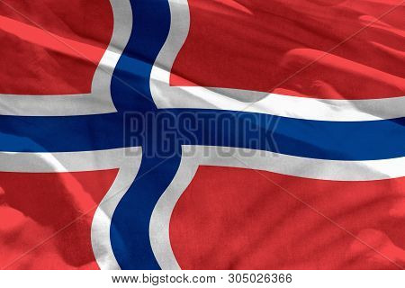 Fluttering Norway Flag For Using As Texture Or Background, The Flag Is Waving On The Wind