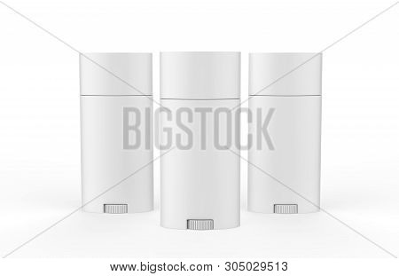 White Blank Roll On Deodorant And Lip Balm Tube, Mock Up Template On Isolated White Background, 3d I