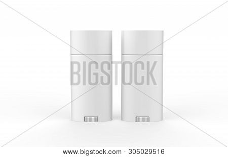 White Blank Roll On Deodorant And Lip Balm Tube, Mock Up Template On Isolated White Background, 3d I