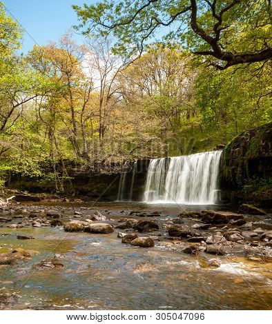 A Waterfall On The River Nedd In The Brecon Beacons National Park, Wales, Uk.