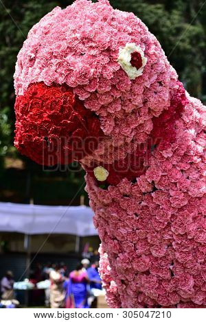 Kodaikanal, Tamilnadu, India - June 2, 2019: Parrot Statue Made With Flowers At The 58th Flower Show