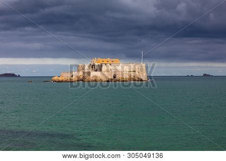 View Of The Fort National In Saint Malo A Tidal Island In The English Channel At High Tide. Brittany