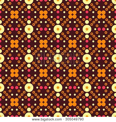 Abstract Contrast Seamless Pattern. Geometric Figures - сircles And Rings. Orange, Yellow, Pink, Ele