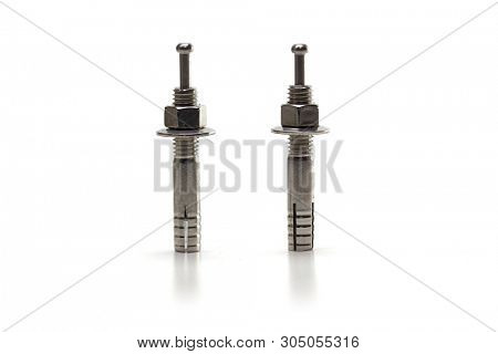 Concrete anchor, hammer driven pin anchor or strike anchor, isolated on white. 
