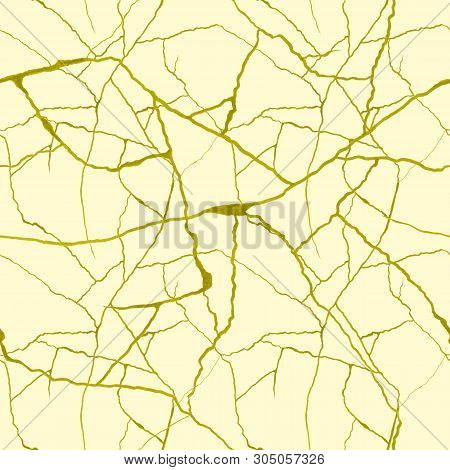Gold Cracks On Cream-colored Beige Seamless Pattern - Golden Crinkles, Broken Pottery Or Howlite Sto