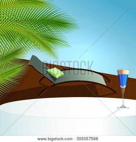 Vector Illustration Pool, Chaiselonge And A Cocktail