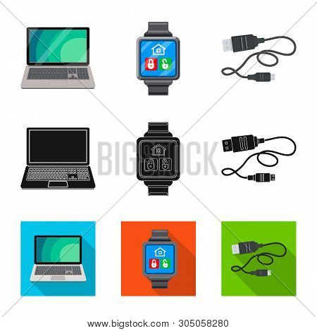 Vector Illustration Of Laptop And Device Sign. Set Of Laptop And Server Vector Icon For Stock.