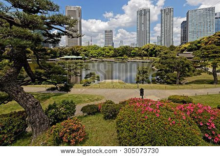 Tokyo, Japan, May 17, 2019 : Hama Rikyu Gardens Is A Public And Former Imperial Garden In Minato And